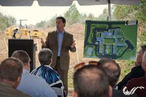 Jim Shaheen of SBH addresses local officials at Tuesday's groundbreaking.