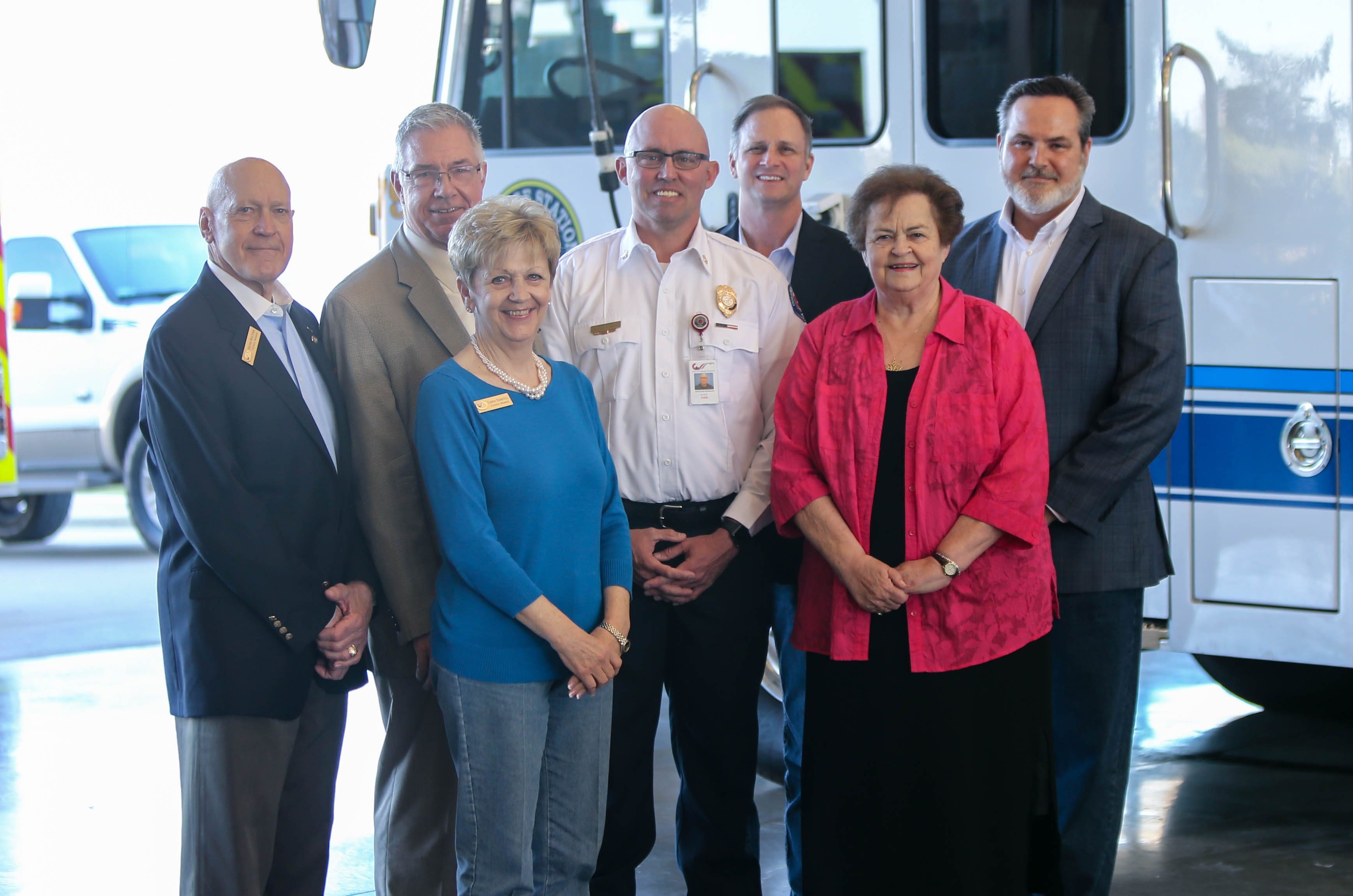 (L-R) Councilman Jerome Rektorik, Mayor Karl Mooney, Councilwoman Linda Harvell, Fire Chief Jonathan McMahan, Police Chief Scott McCollum, Councilwoman Blanche Brick , and City Manager Kelly Templin.